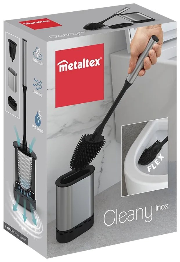 Ciemnoszara szczotka do WC ze stali nierdzewnej Cleany – Metaltex