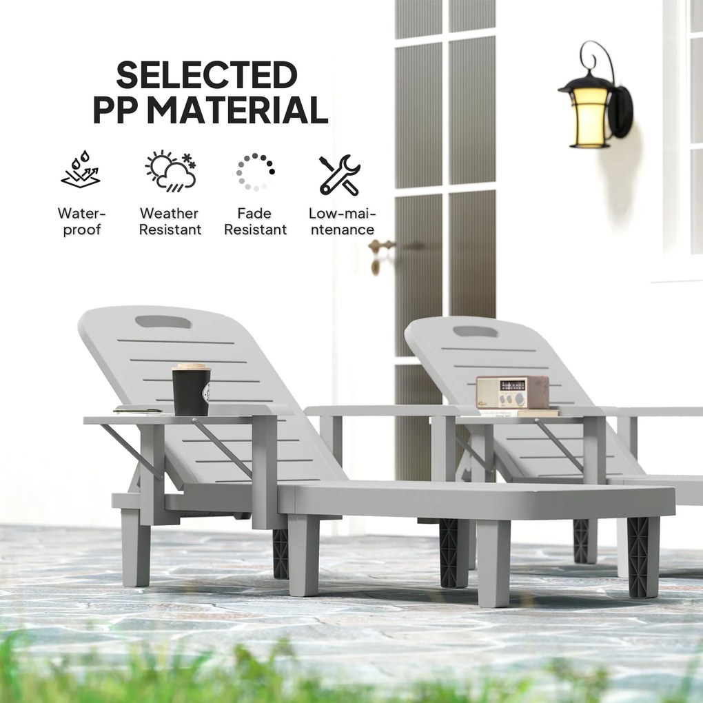 Outsunny Leżak ogrodowy z bocznym stolikiem, wygląd drewna, leżak z 5-stopniową regulacją oparcia, jasnoszary | Aosom PL