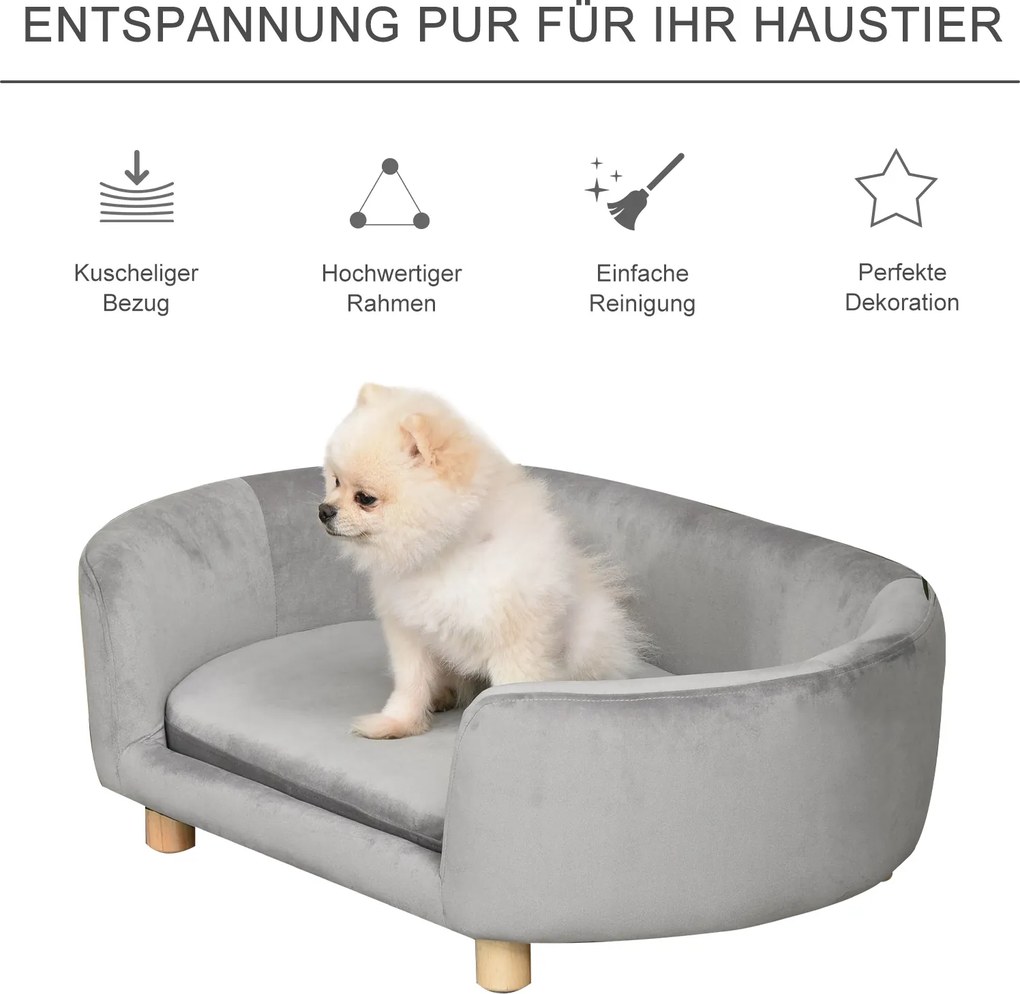 PawHut Sofa dla zwierząt domowych Sofa dla psa koty psy drewno brzozowe nowoczesna jasnoszary