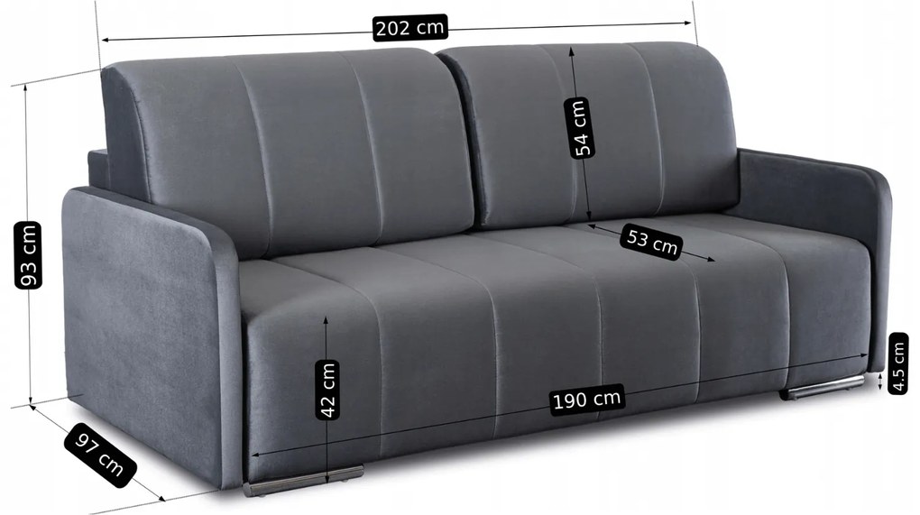 Sofa Rozkładana z Funkcją Spania IBIZA Dwuosobowa Szara Nowoczesna do Salonu