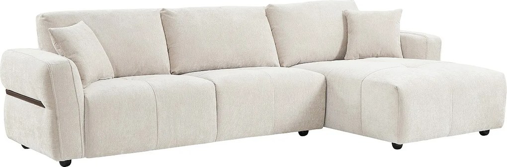 Kanapa narożna prawostronna  z beżowej tkaniny teksturowanej GOSALO od Maison Céphy