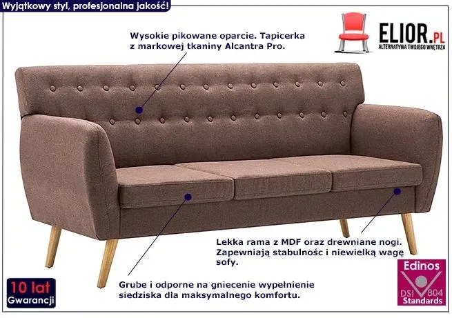 3-osobowa brązowa sofa pikowana - Elia