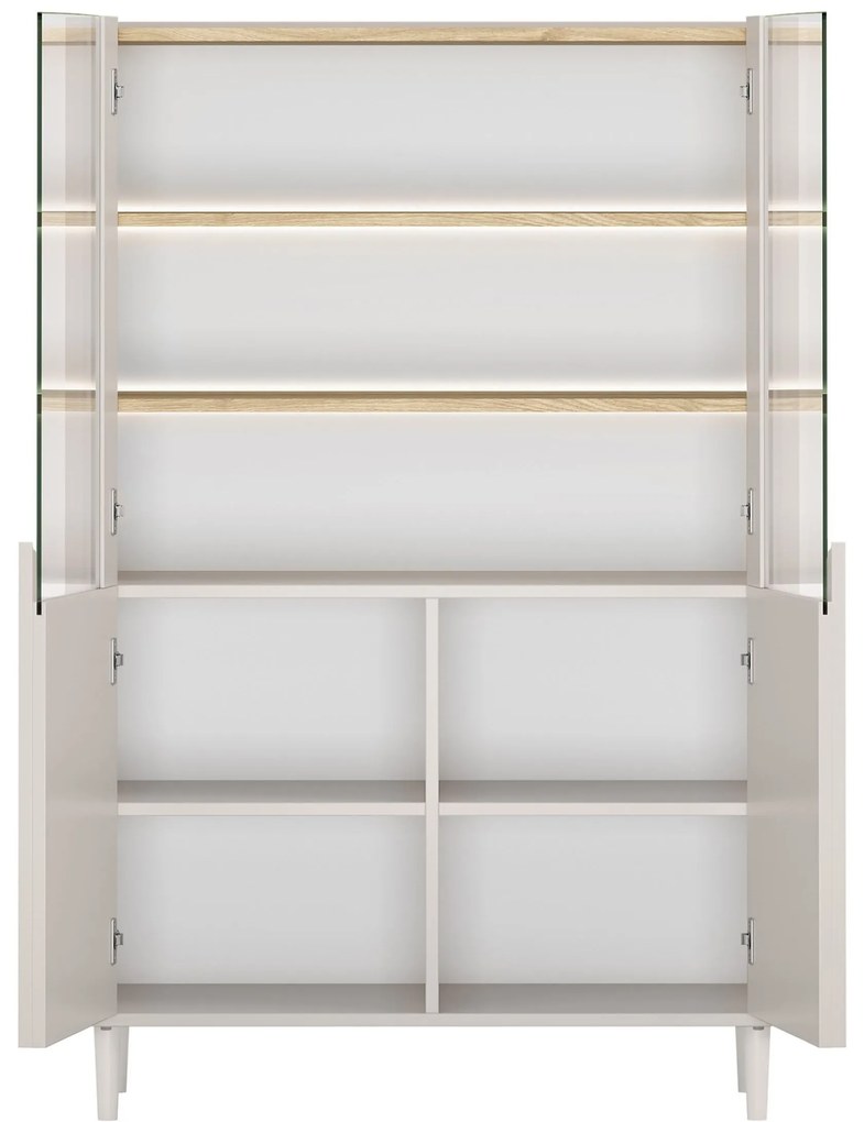 Witryna Amilio 100 cm dwudrzwiowa na nóżkach - kaszmir / dąb olejowany / uchwyty kaszmir