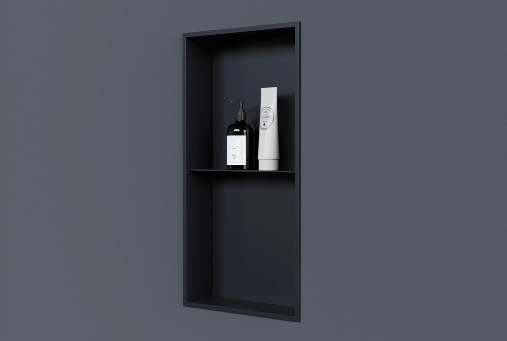 Półka wnękowa ścienna ze stali nierdzewnej NT306010XZe schowkiem - 30 x 60 x 10 cm
