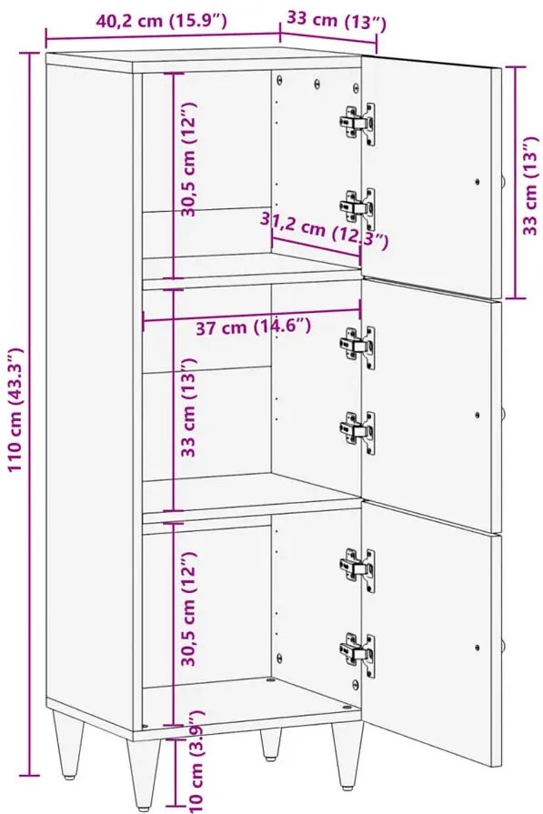 Czarna trzydrzwiowa szafka na nóżkach retro L9-P17