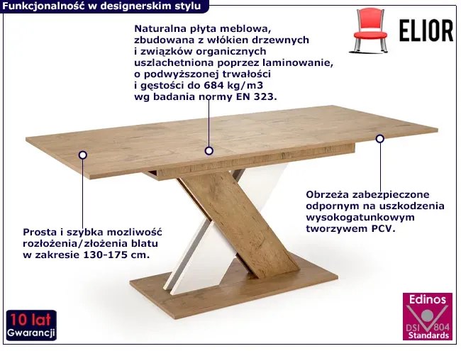 Prostokątny nowoczesny stół dąb lancelot + biały Lazzu 7X