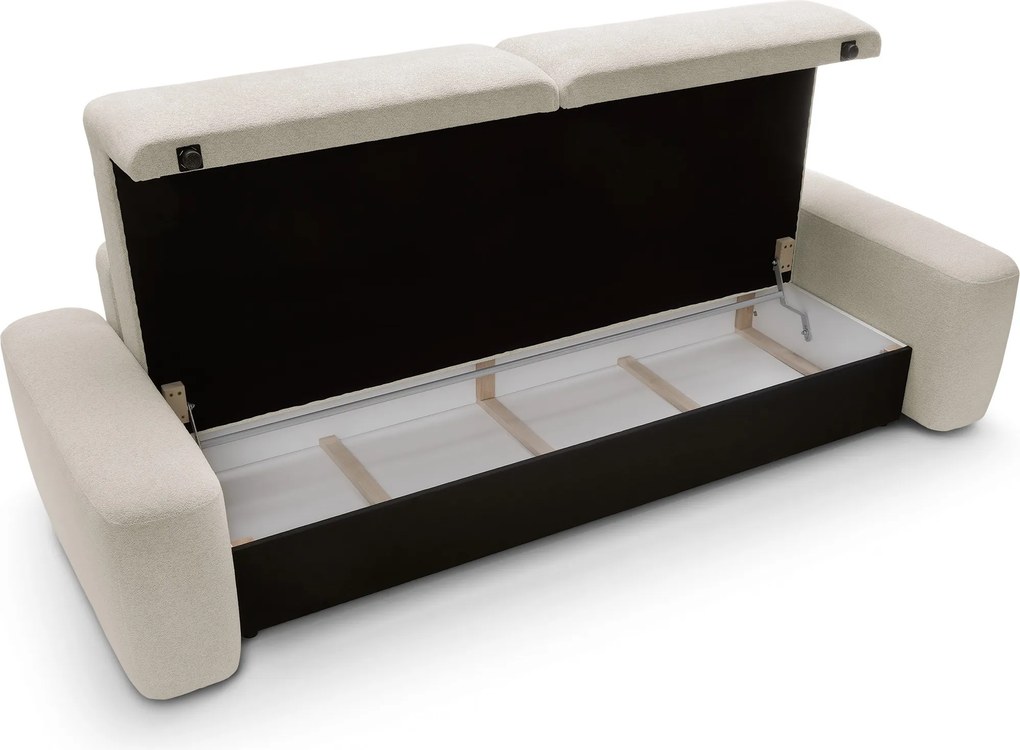 Masseno Sofa VEO z funkcją spania i pojemnikiem na pościel, Rozkładana sofa - Kremowy, RAVEN 24
