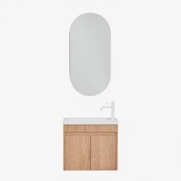 Zestaw Wiszących Mebli Łazienkowych Zintegrowany Z Umywalką Narek Owalny Ze Schowkiem 45x90 Cm Abner & Popielaty Brąz & Biała ↑20 Cm Z Zaworem Spustow