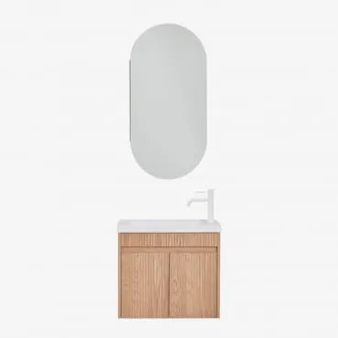 Zestaw Wiszących Mebli Łazienkowych Zintegrowany Z Umywalką Narek Popielaty Brąz & Owalny Ze Schowkiem 45x90 Cm - Sklum