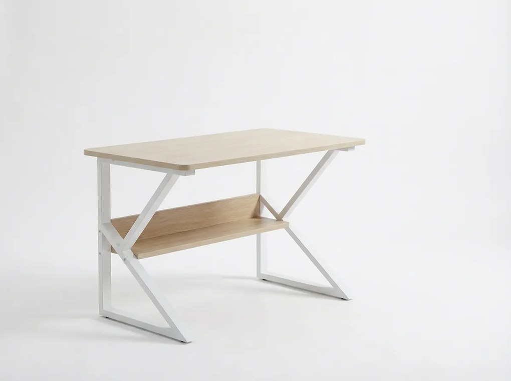 Biurko z półką SHAPE 80x40 cm, białe/dąb sonoma