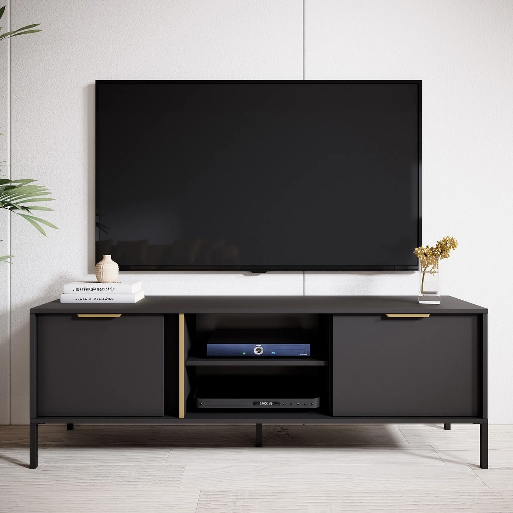 Szafka RTV stojąca LORENZO 153,1 cm do Salonu pod Telewizor - Antracyt