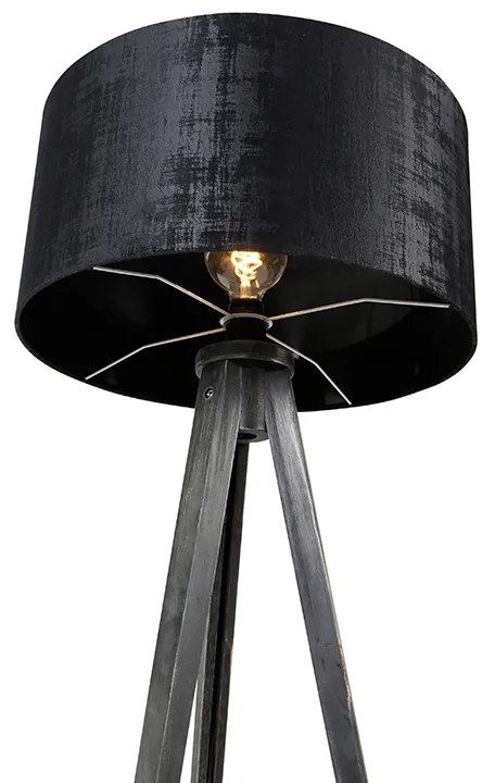 Lampa podłogowa trójnóg czarna z kloszem czarnym 50 cm - Tripod Classic Nowoczesny Oswietlenie wewnetrzne
