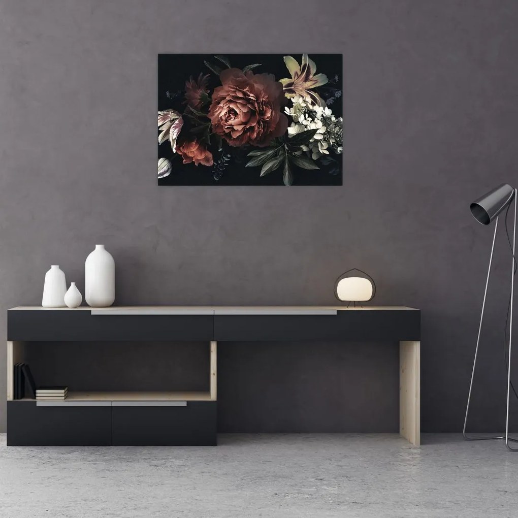 Obraz - Ciemne kwiaty (70x50 cm)