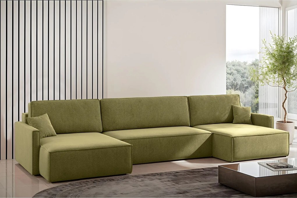 Narożnik z funkcją spania i pojemnikiem w kształcie U Carlos, tkanina Salvador, Oliwkowy