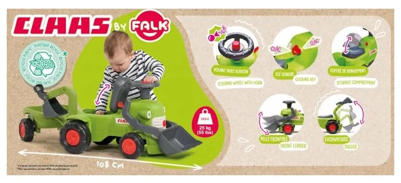 Falk traktorek claas jeździk z przyczepką ładowarką i łyżką