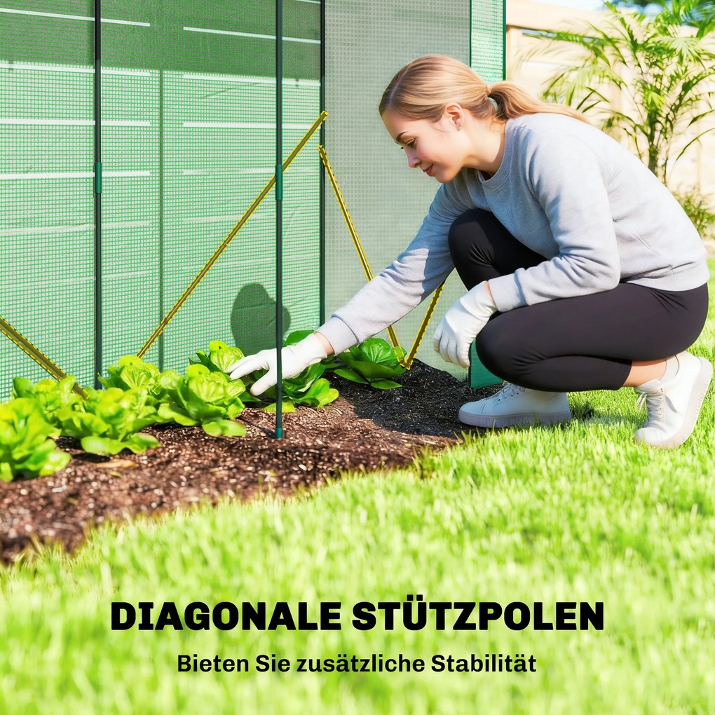 Outsunny Szklarnia z oknami z siatki i rolowanymi drzwiami, szklarnia foliowa na stalowym stelażu 200 x 75 x 188 cm zielony | Aosom PL