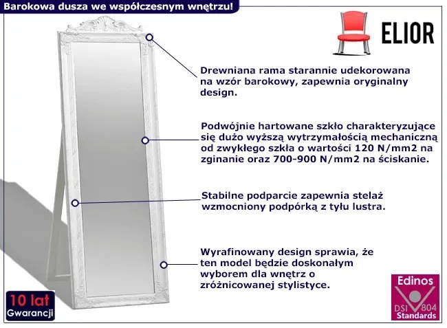 Wolnostojące lustro ze zdobioną białą ramą G6-H13