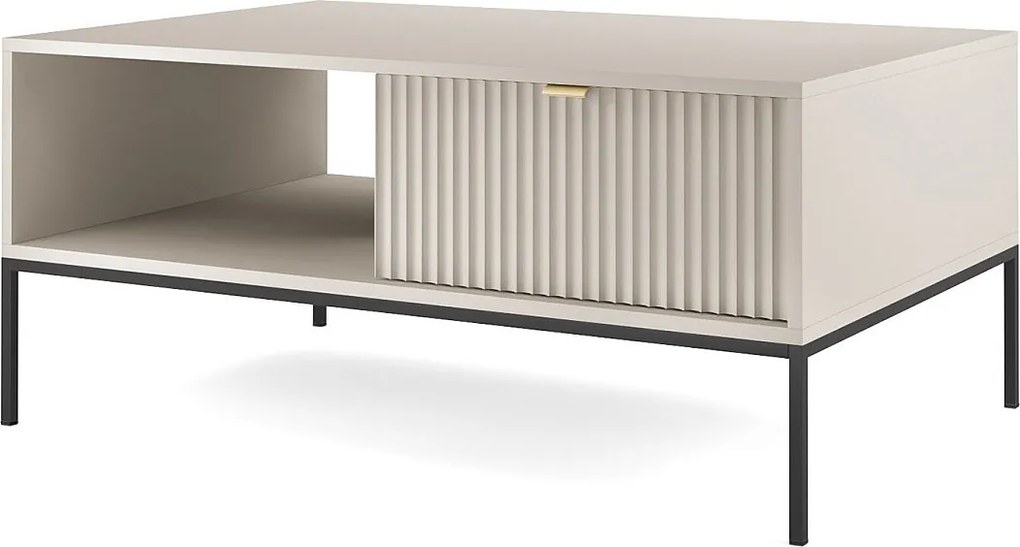 Stolik kawowy: 1 szuflada, Kaszmir, stelaż czarny, 104 x 46 x 68 cm, uchwyty złote