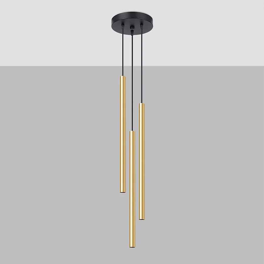 Lampy wiszące nowoczesny Brill, stal - 3 źródło światła 4000K - L.20 x H.90 cm - złoty połysk