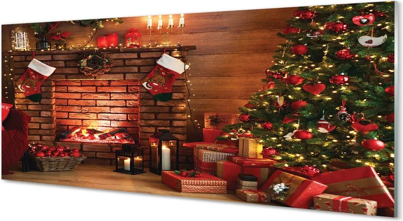 Panel szklany do Kuchni Przytulne Święta z Choinką