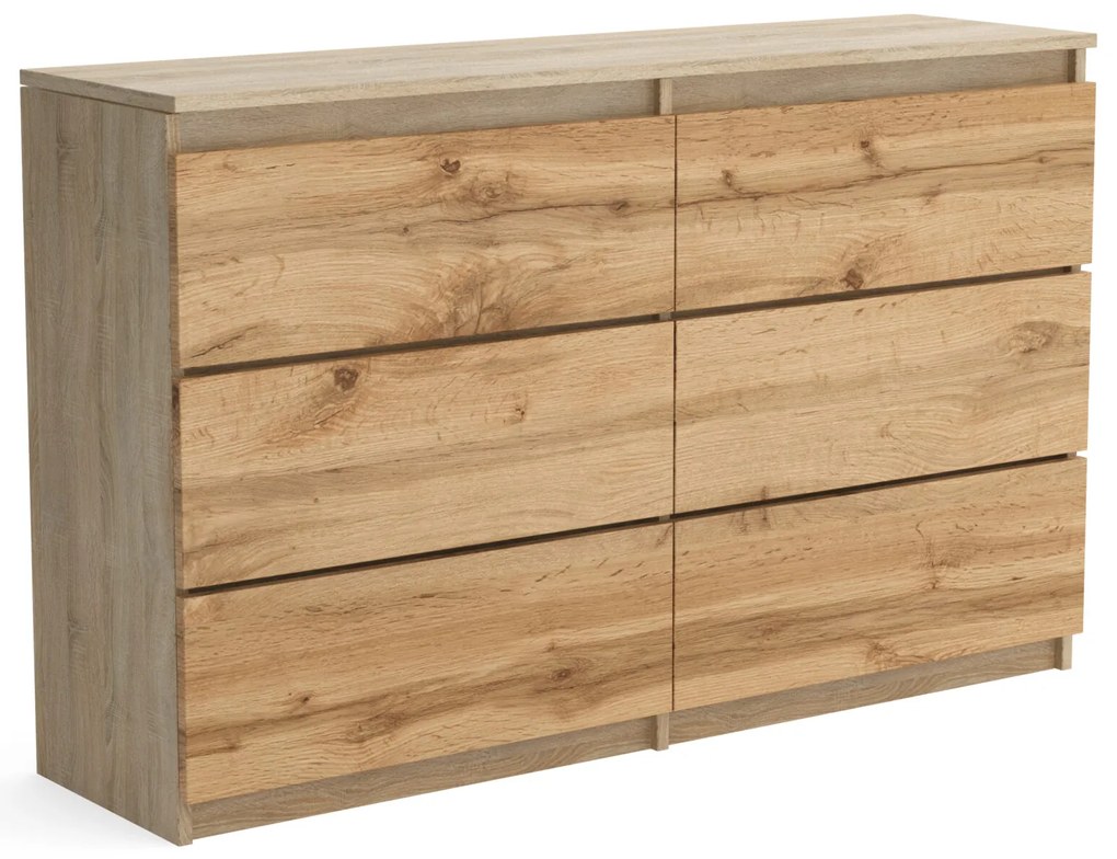 Duża komoda 6 SZUFLAD Szafka 120 cm ARIA Dąb Sonoma/Dąb Wotan