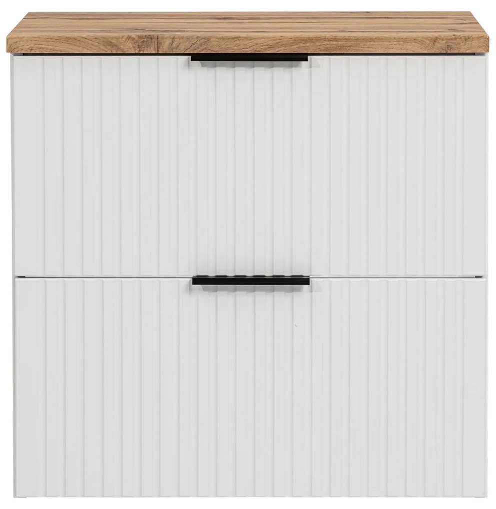 Zestaw Szafka umywalkowa biała ASTROS 60 x 46 cm White z dębowym blatem OAK