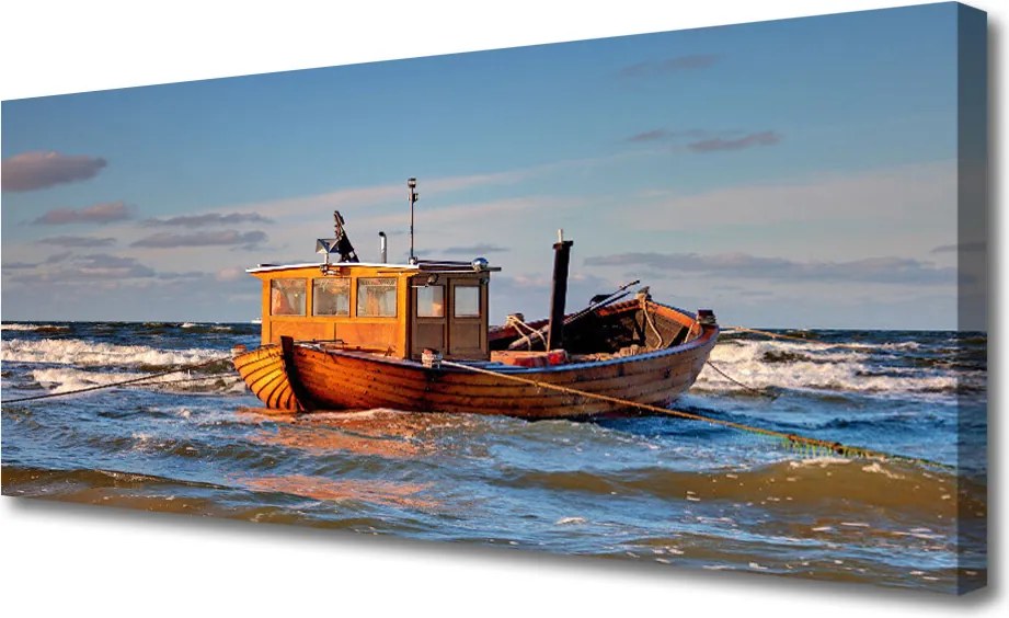 Obraz canvas Samotna Łódź na Horyzoncie