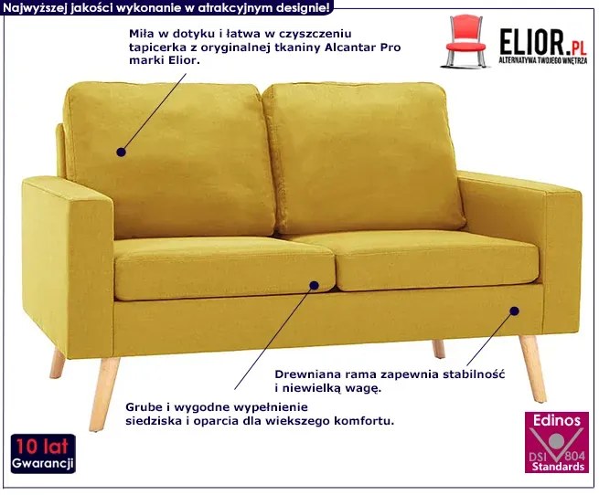 Dwuosobowa żółta sofa - Muria 2Q