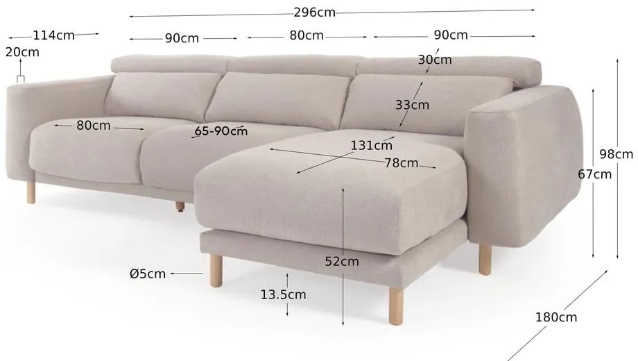 Beżowy narożnik (prawostronny) Singa − Kave Home