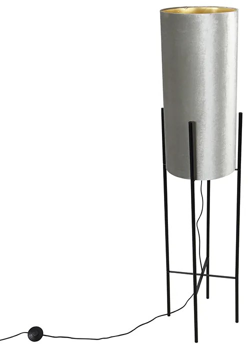 Nowoczesna lampa podłogowa czarna z abażurem z szarego weluru - Rich Nowoczesny Oswietlenie wewnetrzne