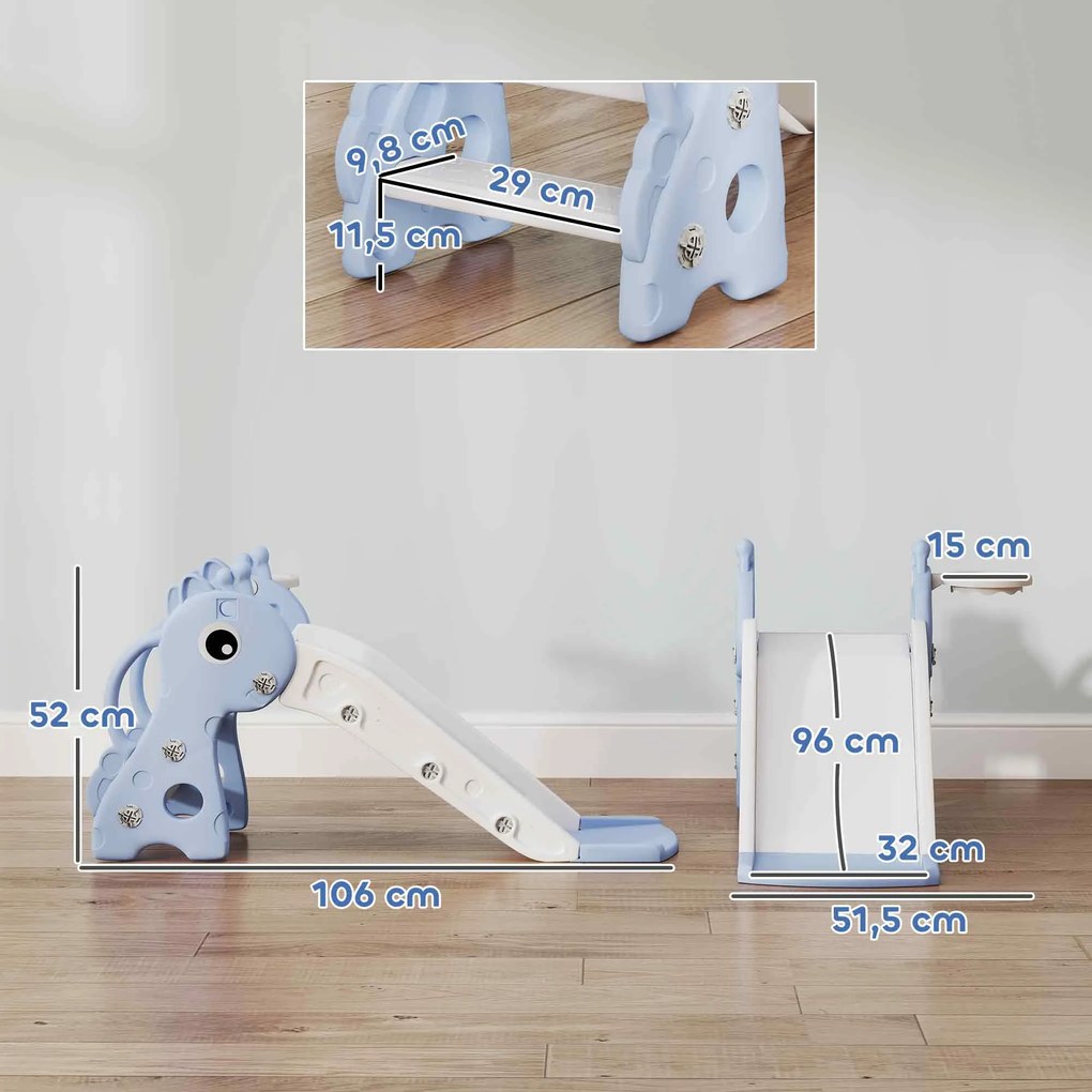 AIYAPLAY Zjeżdżalnia dla Dzieci 3 w 1 w Kształcie żyrafy z Koszem i Piłką, Niebieska