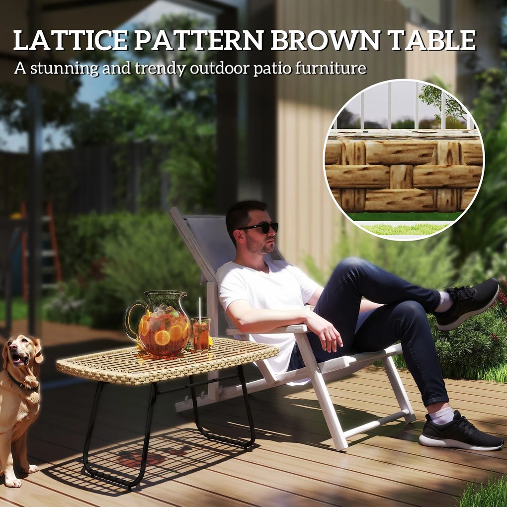 Outsunny Stolik Ogrodowy z Polirattanu, 90 x 50 x 45 cm, UV-Odporny z Blatem ze Szkła Naturalny