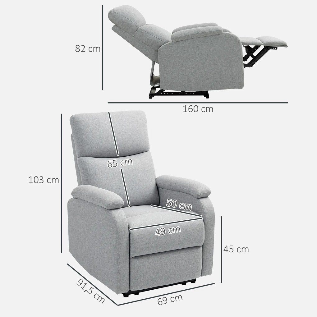HOMCOM Fotel Relax z Regulowanym Oparciem i Podnóżkiem, Tapicerowany Fotel do Salonu, Szary