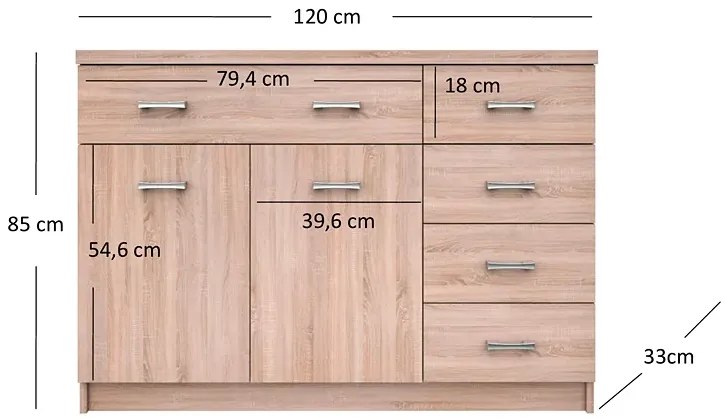 Komoda Z Szafką I 5 Szufladami 120 Cm Dąb Sonoma Nidan 2X