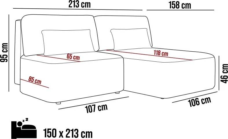 Narożnik TILIA wolnostojący układ L strona Lewa z funkcją spania w tkaninie Tilia 52