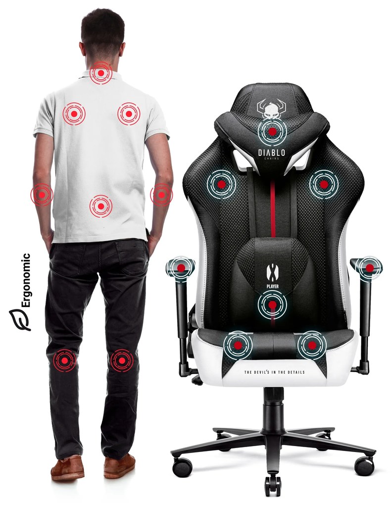Materiałowy fotel gamingowy Diablo X-Player 2.0 Normal Size, biało-czarny