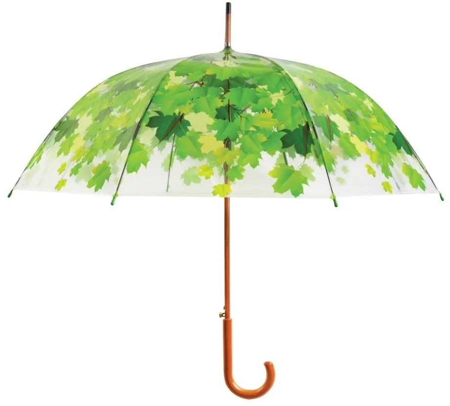 Przezroczysty parasol z zielonymi detalami odporny na wiatr Esschert Design Ambiance Birdcage Leaf, ⌀ 92,5 cm