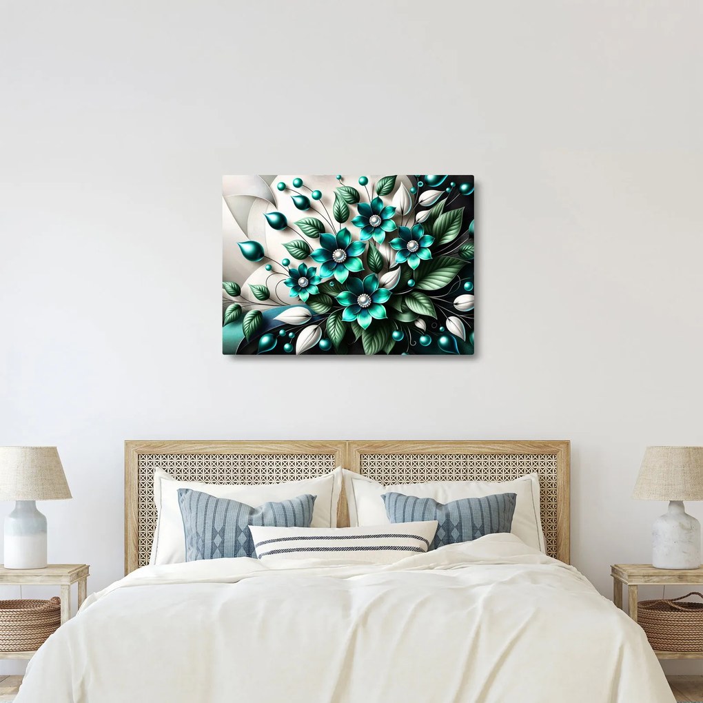 Obraz - 3D turkusowe kwiaty (70x50 cm)