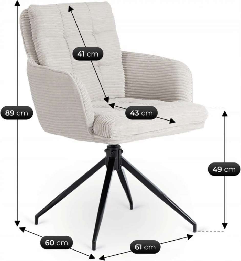 Krzesło Tapicerowane Obrotowe do Salonu AKITA Szare Sztruksowe Nowoczesne