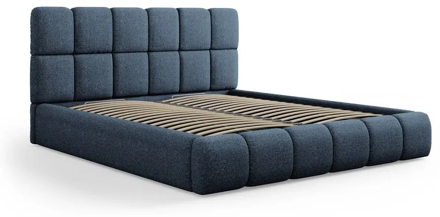 Ciemnoniebieskie tapicerowane łóżko dwuosobowe ze schowkiem i stelażem 200x200 cm Bellis – Micadoni Home