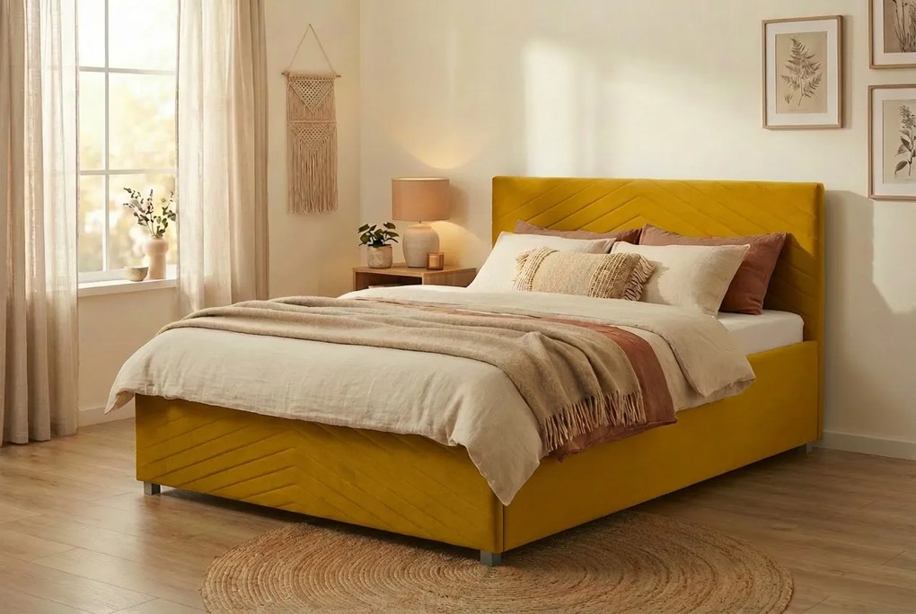Łóżko VEGA 120x200 cm Żółty Z materacem