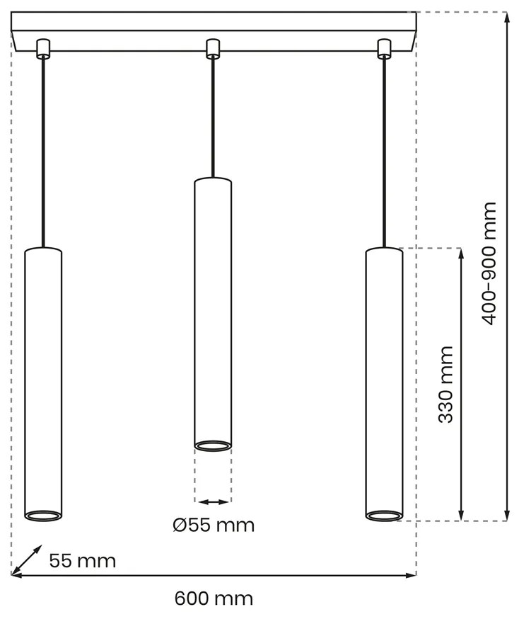 Lampa wisząca HUDSON WHITE 3xGU10, biała, potrójna, tuba, na listwie