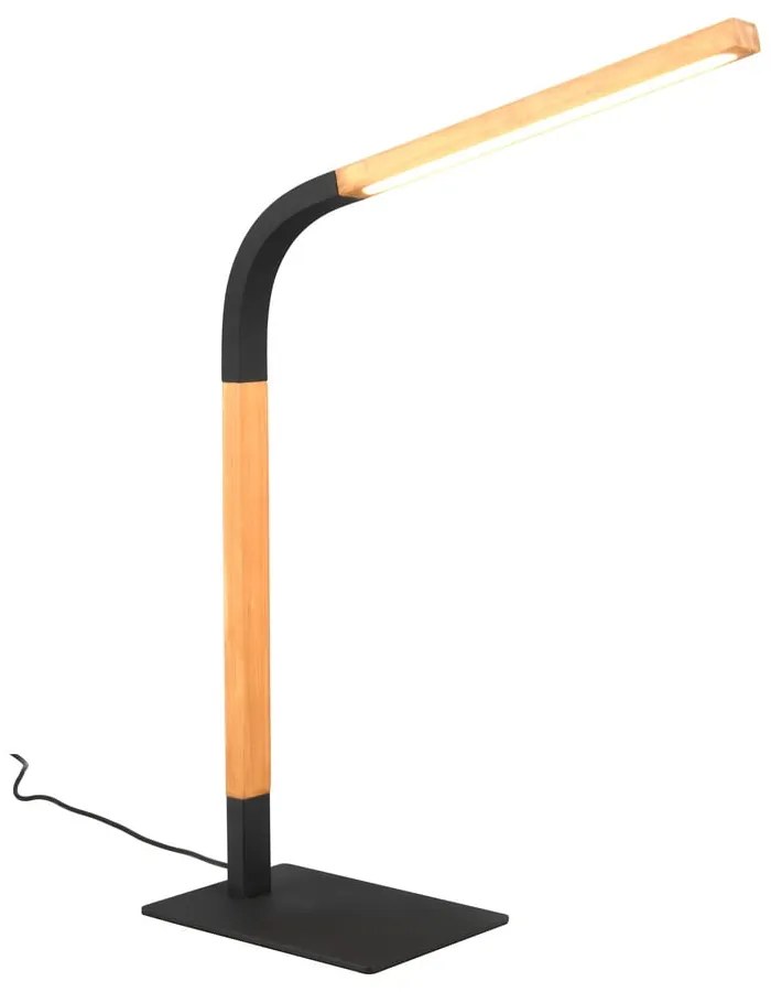 Czarna lampa stołowa LED ze ściemniaczem i drewnianym kloszem (wys. 73,5 cm) Norris – Trio