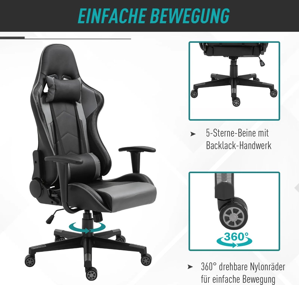 Vinsetto Ergonomiczne krzesło biurowe, fotel gamingowy, sztuczna skóra, pianka, MDF, czarne