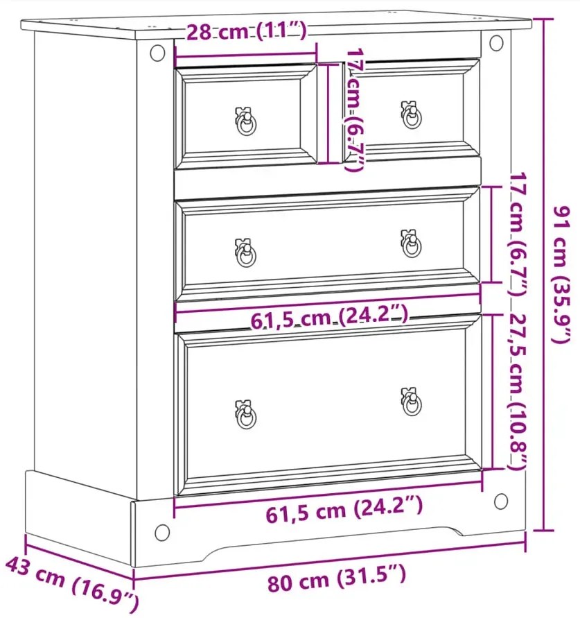 Skandynawska Komoda Z 4 Szufladami 120 Cm W3-B79