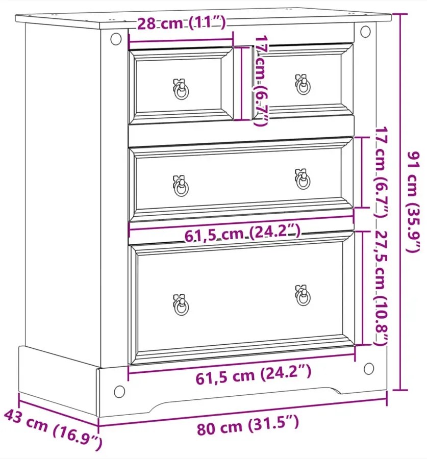 Skandynawska Komoda Z 4 Szufladami Darius 3X 120 Cm