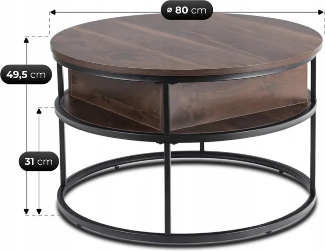 Stolik Kawowy ASTUR 80 cm z Podnoszonym Blatem Orzech/Czarny Loft