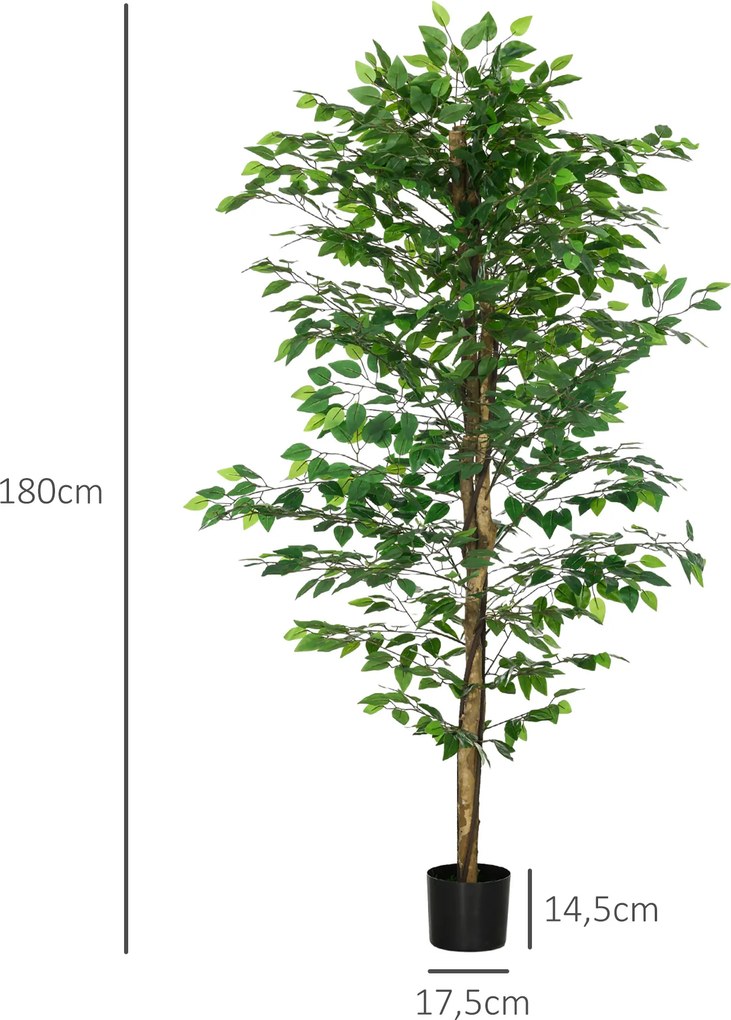 HOMCOM Sztuczny Ficus, realistyczny, łatwy w pielęgnacji, w komplecie z doniczką, wysokość 180 cm, Zielony