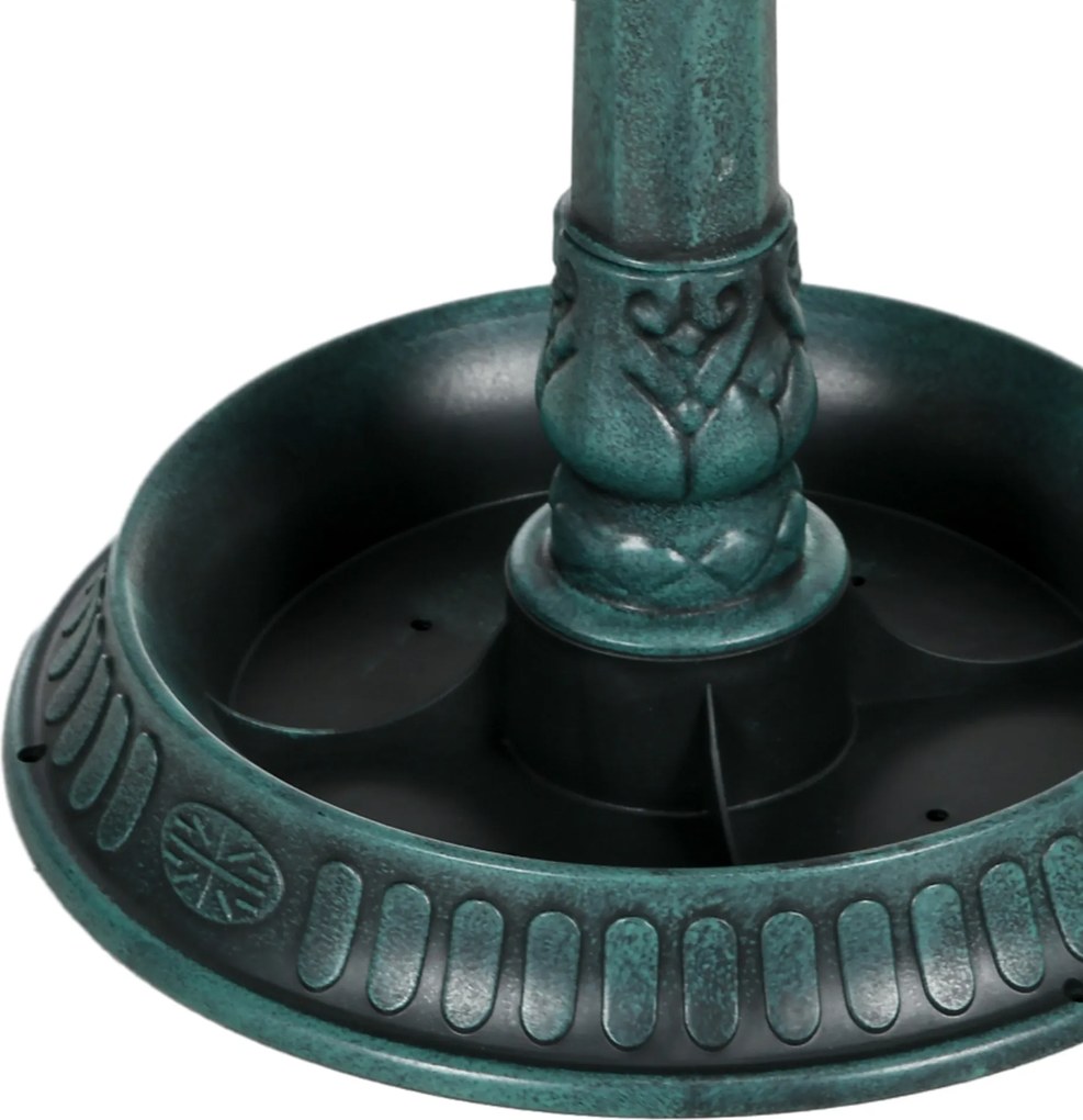 Outsunny Kąpielisko Dla Ptaków z Figurkami, 2 Baseny, Plastik, Antyczny Wygląd, 49,5 dł. x 38 szer. x 81 wys. cm, Ciemnozielony