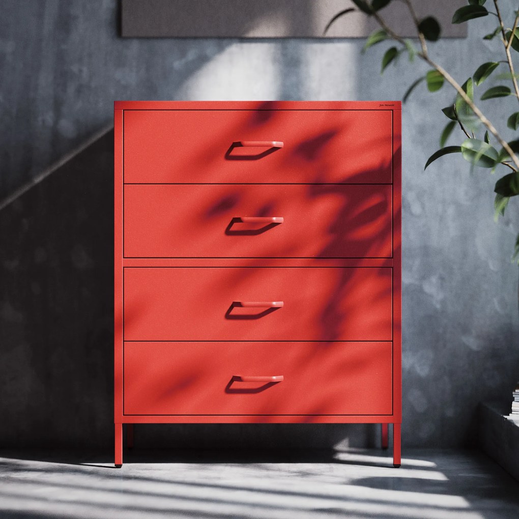 Komoda szafka metalowa czerwona Modern CARLA, 800 x 1015 x 400 mm